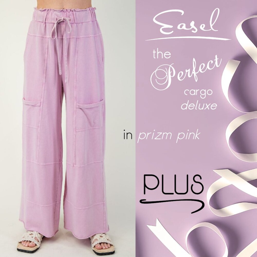 EASEL "Perfect Cargo Lux" Terry Knit Mineral Washed Flared Leg Raw Hems & Seams